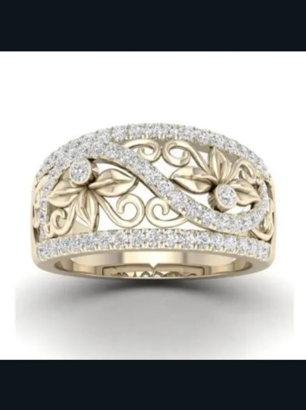 Vintage Floral Diamond Accent Yellow Gold Band Style Ring